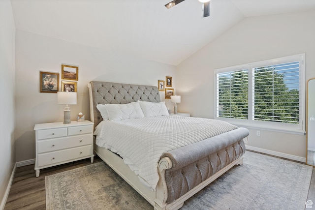 819 E 12085 S, Draper, UT 84020 - bedroom with wood finished floors, baseboards, lofted ceiling, and ceiling fan