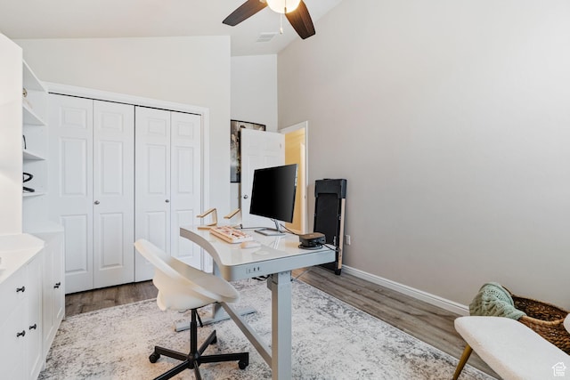 819 E 12085 S, Draper, UT 84020 - home office featuring wood finished floors, ceiling fan, baseboards, and vaulted ceiling