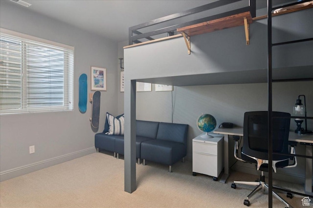 4280 S Scenic Cir E, Bountiful, UT 84010 - bedroom featuring light colored carpet, an office area, and baseboards