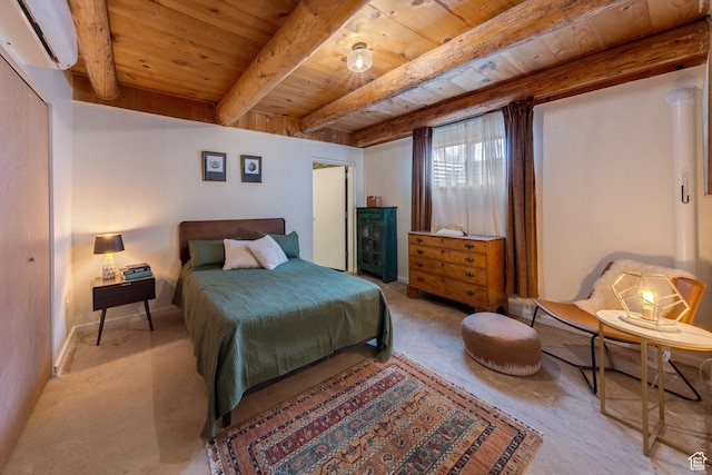 7020 E Creekside Ln, Castle Valley, UT 84532 - bedroom with a wall unit AC and wood ceiling with exposed beams