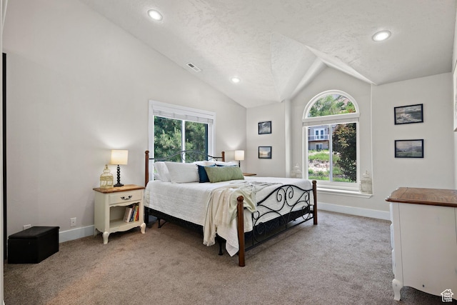 663 N 880 E, Springville, UT 84663 - bedroom featuring baseboards, multiple windows, carpet flooring, vaulted ceiling, and recessed lighting
