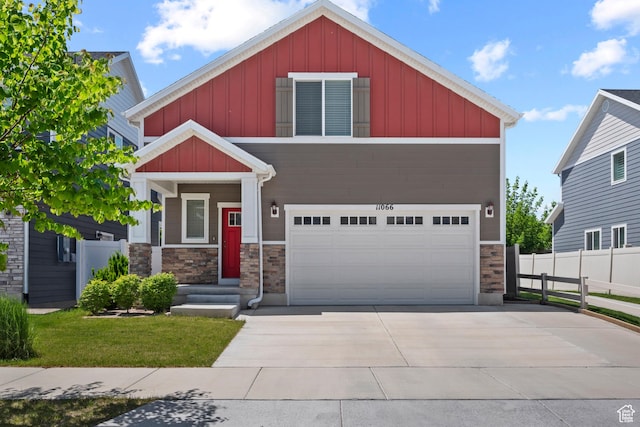 11066 S Becks Ln, South Jordan, UT 84095 - craftsman inspired home featuring board and batten siding, stone siding, a garage, and driveway