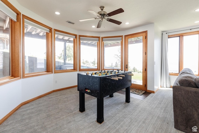761 S Lakeview Dr, Garden City, UT 84028 - rec room featuring light colored carpet, baseboards, healthy amount of natural light, and recessed lighting