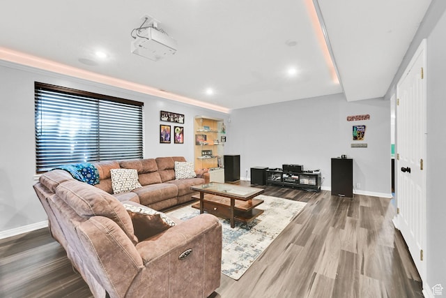 7776 S 2175 E, South Weber, UT 84405 - living area featuring baseboards, wood finished floors, and recessed lighting