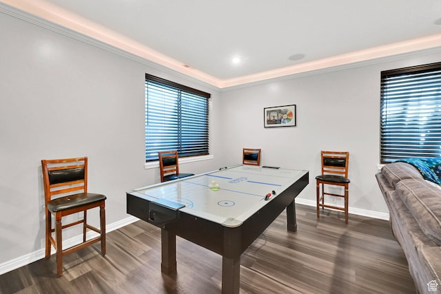 7776 S 2175 E, South Weber, UT 84405 - game room featuring baseboards, dark wood-type flooring, and ornamental molding