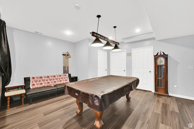 7776 S 2175 E, South Weber, UT 84405 - playroom featuring wood finished floors, baseboards, billiards table, and recessed lighting