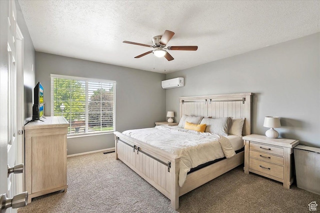 789 W 2005 N, Clinton, UT 84015 - carpeted bedroom featuring a wall mounted air conditioner, a textured ceiling, baseboards, and ceiling fan