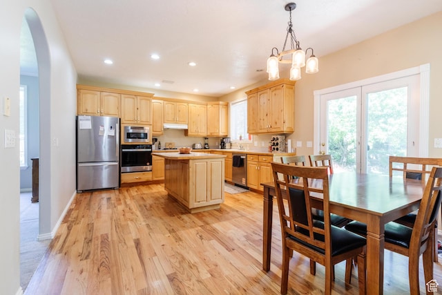 1809 E 1815 N, North Logan, UT 84341 - kitchen with appliances with stainless steel finishes, light brown cabinetry, light countertops, plenty of natural light, and recessed lighting