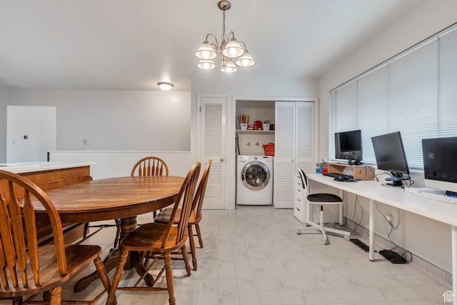 1031 N 1750 W, Provo, UT 84604 - dining room featuring washer / dryer, light floors, a chandelier, and an office area