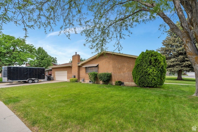 1031 N 1750 W, Provo, UT 84604 - single story home featuring a garage, a front yard, a chimney, concrete driveway, and brick siding