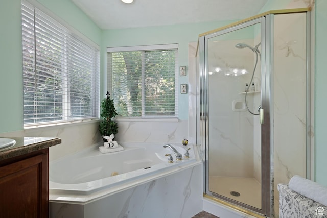 468 E Brewster, Draper, UT 84020 - bathroom with healthy amount of natural light, a shower stall, vanity, and a garden tub