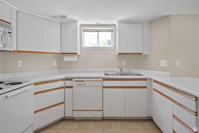 2366 E Logan Way, Salt Lake City, UT 84108 - kitchen featuring white appliances, a sink, light countertops, white cabinets, and light tile patterned floors