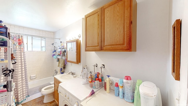 237 W 310 N, Orem, UT 84057 - full bathroom featuring toilet, vanity, shower / tub combo with curtain, and tile patterned floors