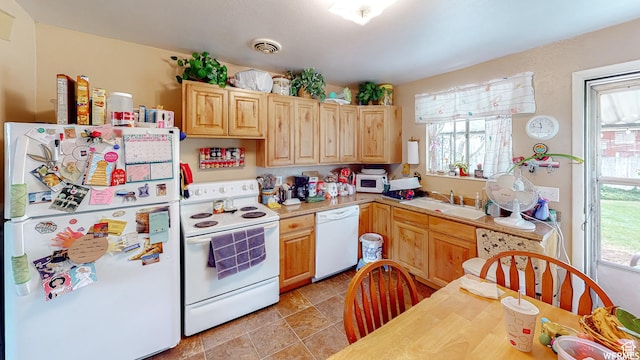 237 W 310 N, Orem, UT 84057 - kitchen featuring white appliances, a sink, light countertops, light brown cabinets, and stone finish flooring