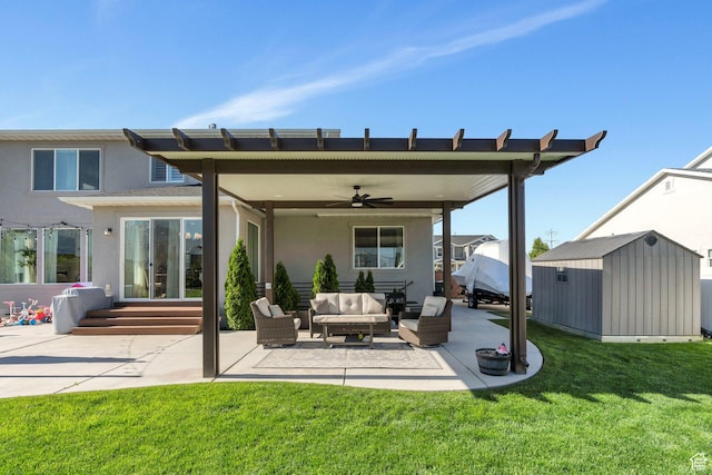 162 W 350 N, Vineyard, UT 84059 - rear view of house with a patio area, an outdoor hangout area, ceiling fan, and a lawn