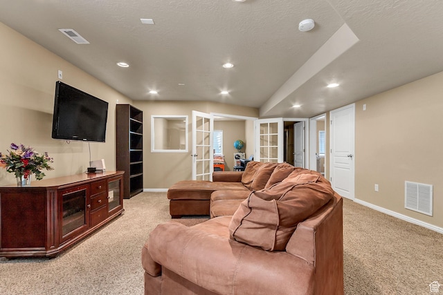 2733 S 1415 W, Syracuse, UT 84075 - living area featuring light carpet, baseboards, french doors, and recessed lighting