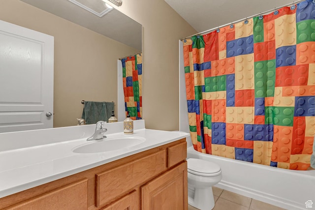 2733 S 1415 W, Syracuse, UT 84075 - full bathroom featuring tile patterned floors, vanity, toilet, and shower / bathtub combination with curtain