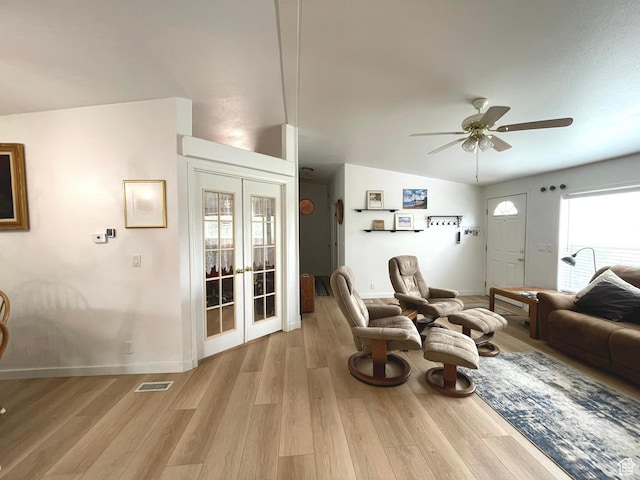 870 S 100 E, Wellington, UT 84542 - living area with french doors, a ceiling fan, baseboards, and light wood-style flooring