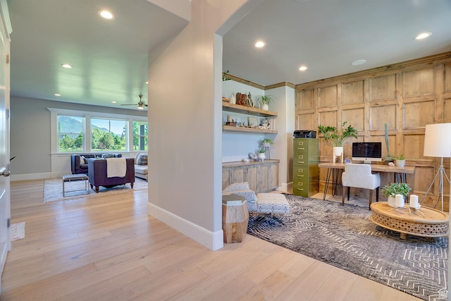 500 W Cascade Pkwy, Midway, UT 84049 - office with baseboards, light wood-type flooring, ceiling fan, and recessed lighting