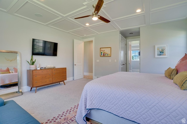500 W Cascade Pkwy, Midway, UT 84049 - carpeted bedroom with attic access, ceiling fan, recessed lighting, baseboards, and coffered ceiling