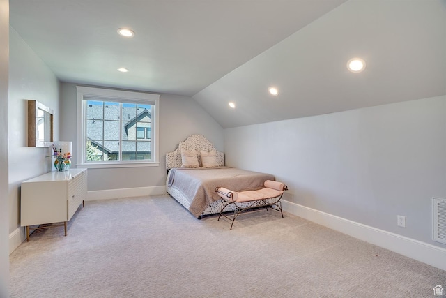 500 W Cascade Pkwy, Midway, UT 84049 - bedroom featuring light colored carpet, vaulted ceiling, baseboards, and recessed lighting