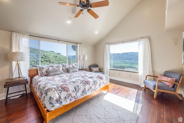1960 Grandview Loop Unit 41, Kamas, UT 84036 - bedroom featuring wood-type flooring, baseboards, high vaulted ceiling, recessed lighting, and ceiling fan