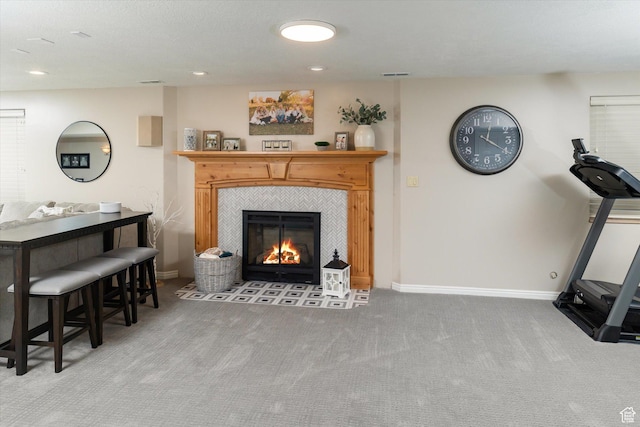 1007 E 2650 N, North Logan, UT 84341 - workout room with carpet, a tile fireplace, baseboards, and recessed lighting