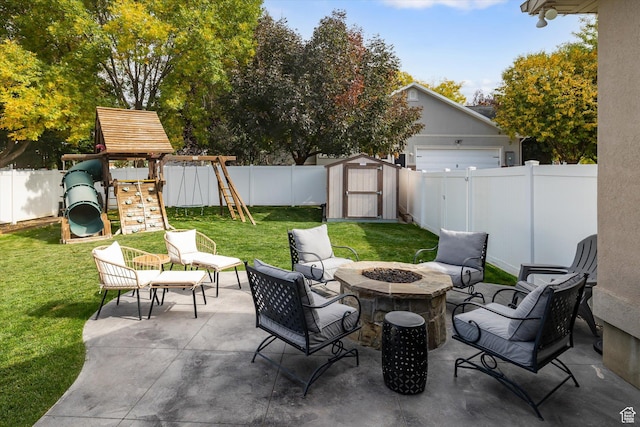 1007 E 2650 N, North Logan, UT 84341 - view of patio with a playground and an outdoor fire pit