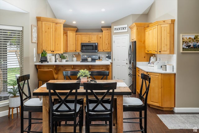 1007 E 2650 N, North Logan, UT 84341 - kitchen featuring stainless steel appliances, decorative backsplash, light countertops, baseboards, and recessed lighting