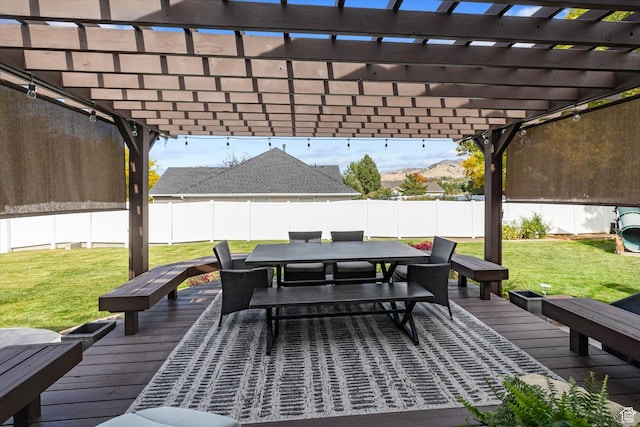 1007 E 2650 N, North Logan, UT 84341 - wooden deck with outdoor dining area, a pergola, and a mountain view