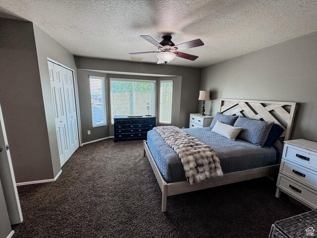 2156 E 3000 N, Layton, UT 84040 - bedroom featuring carpet floors, a textured ceiling, ceiling fan, baseboards, and a closet