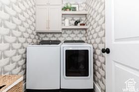 1186 W 200 S, Logan, UT 84321 - laundry room featuring cabinet space and washing machine and clothes dryer