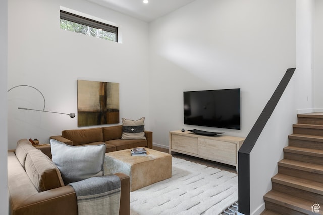 310 Red Ledges Blvd, Heber City, UT 84032 - living room featuring stairs, recessed lighting, baseboards, and wood finished floors