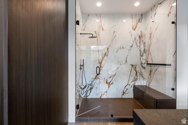 310 Red Ledges Blvd, Heber City, UT 84032 - full bathroom featuring a marble finish shower and recessed lighting