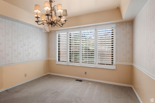 1922 E Southbridge Way, Sandy, UT 84093 - carpeted empty room featuring a chandelier, baseboards, plenty of natural light, and wallpapered walls