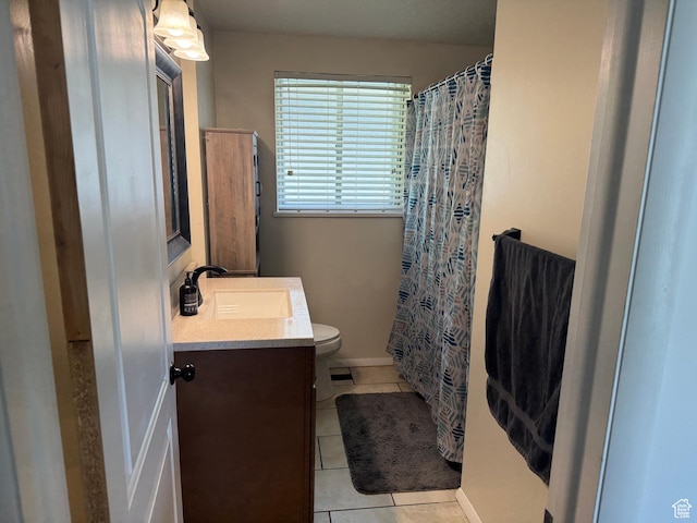 485 N 300 E, Nephi, UT 84648 - full bathroom with vanity, toilet, tile patterned floors, baseboards, and curtained shower