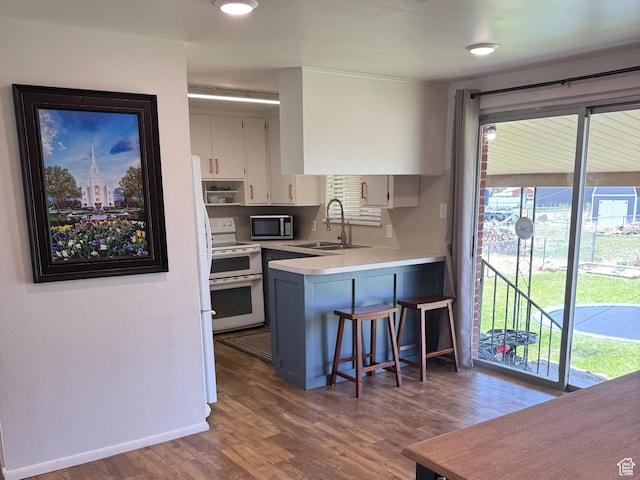 485 N 300 E, Nephi, UT 84648 - kitchen with a sink, stainless steel microwave, range with two ovens, wood finished floors, and a breakfast bar