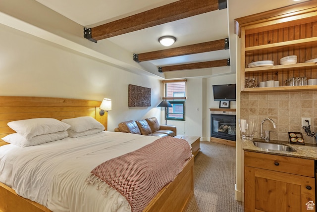 1456 Newpark Blvd Unit 318, Park City, UT 84098 - carpeted bedroom featuring beamed ceiling and wet bar