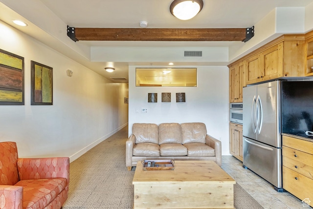 1456 Newpark Blvd Unit 318, Park City, UT 84098 - living room featuring beamed ceiling, recessed lighting, and baseboards