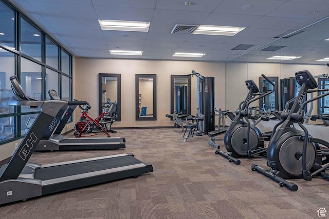 1456 Newpark Blvd Unit 318, Park City, UT 84098 - exercise room featuring carpet floors and a paneled ceiling