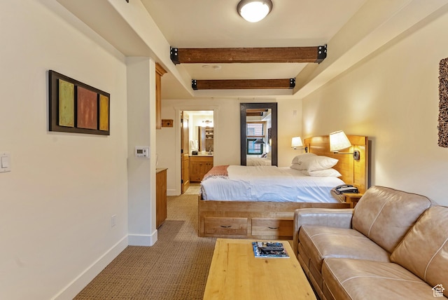 1456 Newpark Blvd Unit 318, Park City, UT 84098 - bedroom featuring light colored carpet, beamed ceiling, and baseboards