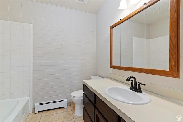190 W 1100 N, Logan, UT 84341 - bathroom featuring a baseboard heating unit, tile patterned floors, toilet, and vanity