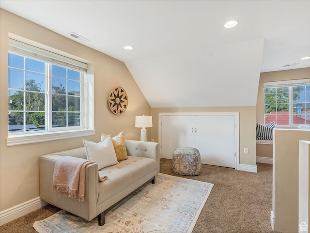 932 W 600 N, Salt Lake City, UT 84116 - living area featuring carpet floors, recessed lighting, baseboards, and lofted ceiling
