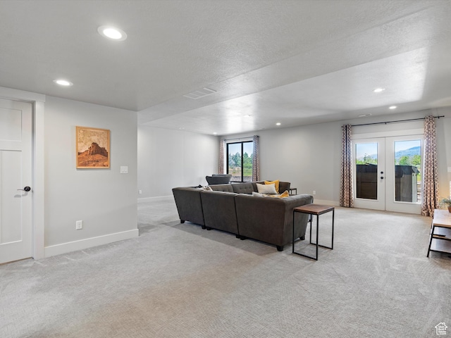 4021 E 4325 N, Eden, UT 84310 - living room featuring light carpet, recessed lighting, baseboards, and french doors