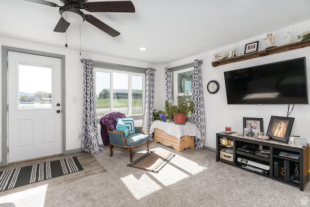 220 S 2nd E, Soda Springs, ID 83276 - living area with recessed lighting, baseboards, and a ceiling fan