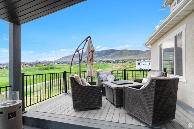 227 E Sandhill Dr, Saratoga Springs, UT 84045 - wooden terrace with a mountain view and a yard