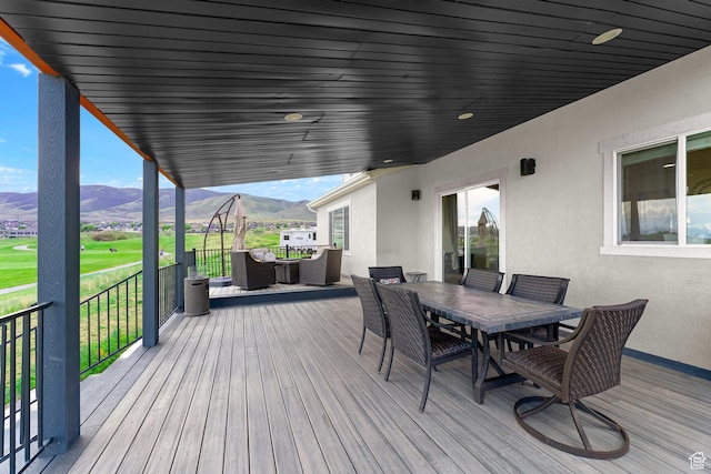 227 E Sandhill Dr, Saratoga Springs, UT 84045 - wooden terrace with a mountain view, an outdoor living space, outdoor dining area, and golf course view