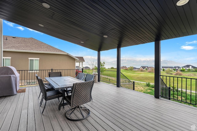 227 E Sandhill Dr, Saratoga Springs, UT 84045 - wooden terrace with outdoor dining space, area for grilling, and a residential view