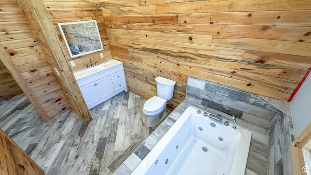 121 2nd W, East Carbon, UT 84520 - full bath featuring vanity, wood finished floors, a jetted tub, and wood walls