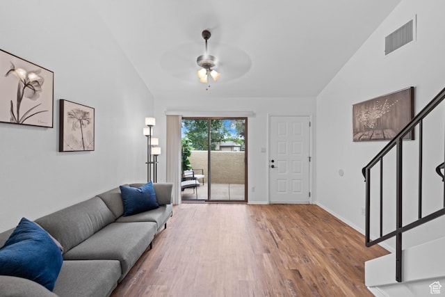 480 S 200 W Unit 6, St George, UT 84770 - foyer with wood finished floors, stairway, ceiling fan, baseboards, and vaulted ceiling